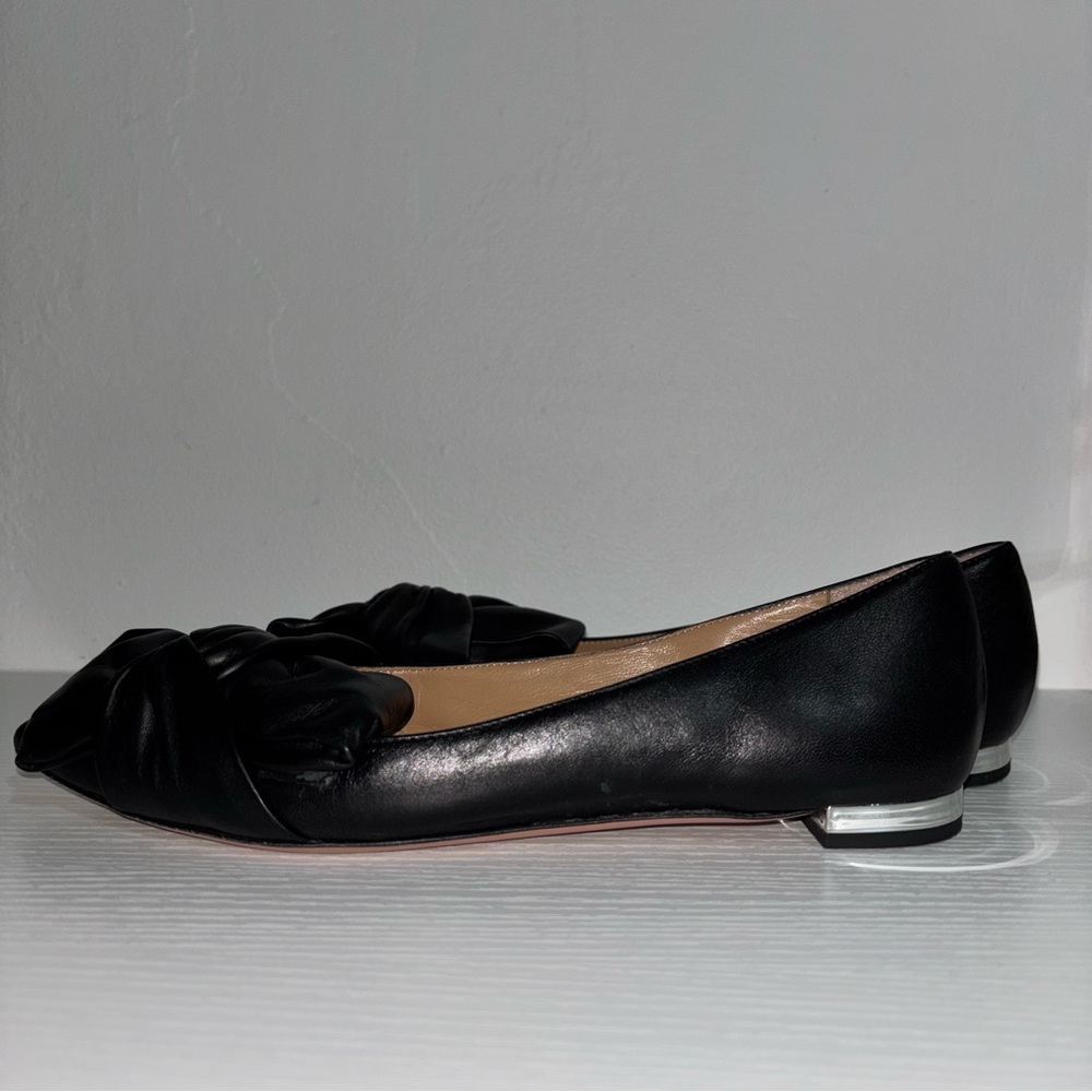 Aquazzura Black Leather Flats with Bow - Picture 4 of 10